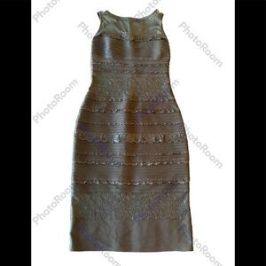 Tadashi Shoji Black Lace Midi Dress Bodycon Cocktail Prom Size S Small